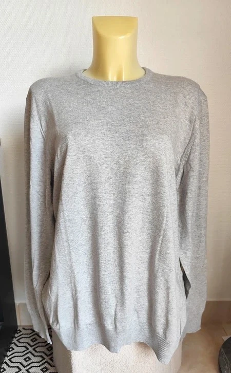 Pull fin gris clair col rond en coton majoritaire homme T44 - Kiabi